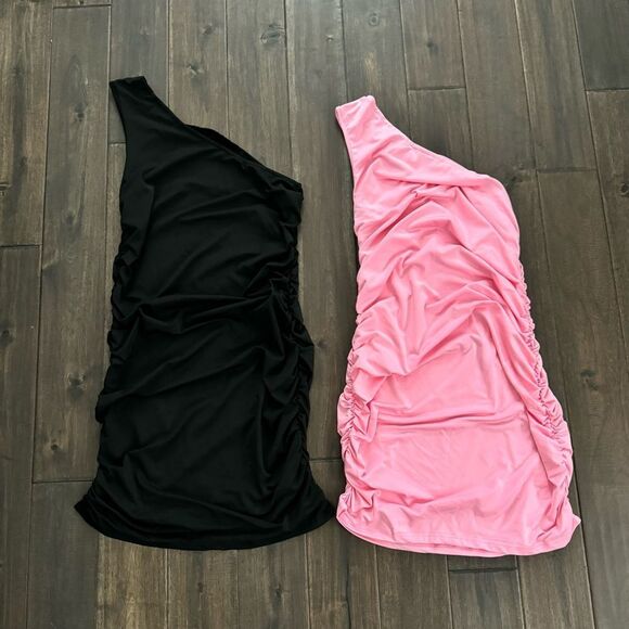 Bundle of 2 Black and Pink One Shoulder Mini Dress XL NWOT - Picture 1 of 6